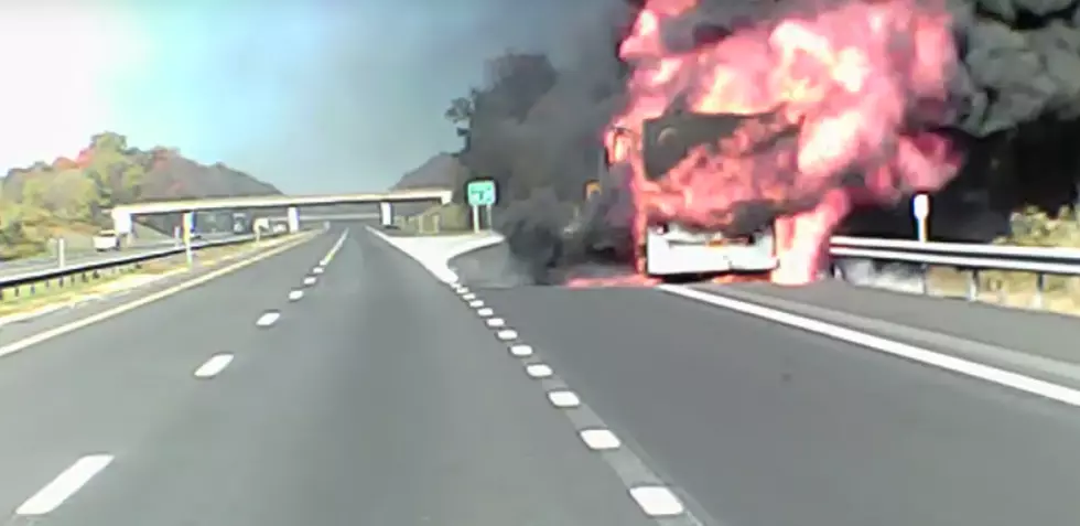 Thruway Bus Fire in New Paltz Caught On Dash Cam